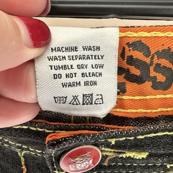 Bklynn Xpress Jeans 38x33 Embroidered Y2K Grunge Black Denim Relaxed High Rise - Picture 4 of 9